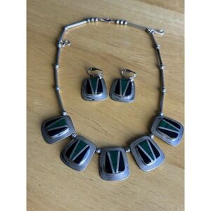 Lot Of Native American Jewelry Sterling Onyx Malachite Necklace Earrings 65g